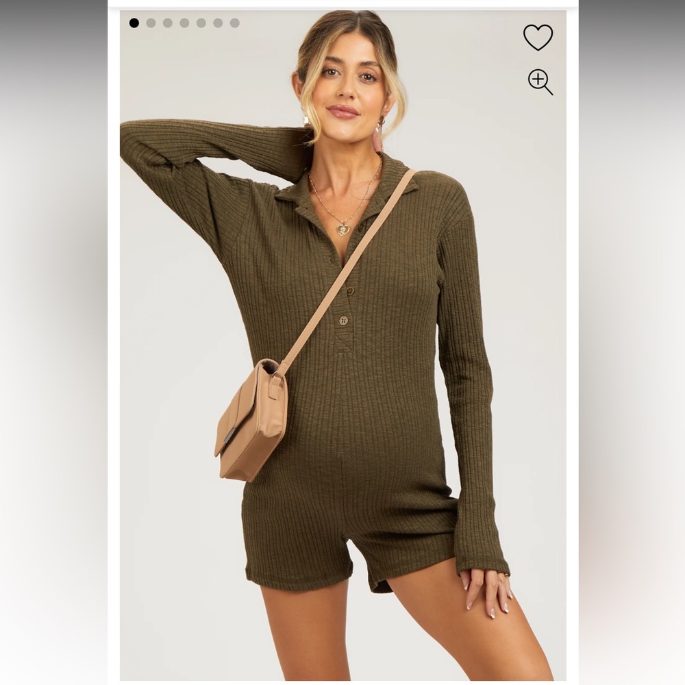 Olive Ribbed Knit Maternity Romper